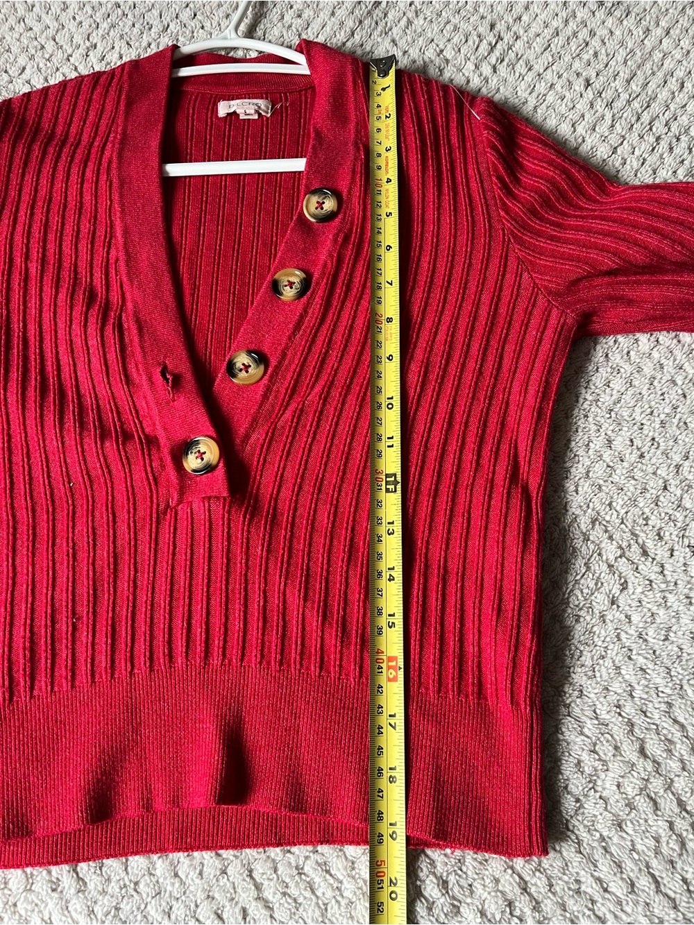 Anthropologie Pilcro Red Ribbed Asymmetric Button-Front V-neck Long Sleeve Top - Picture 11 of 11